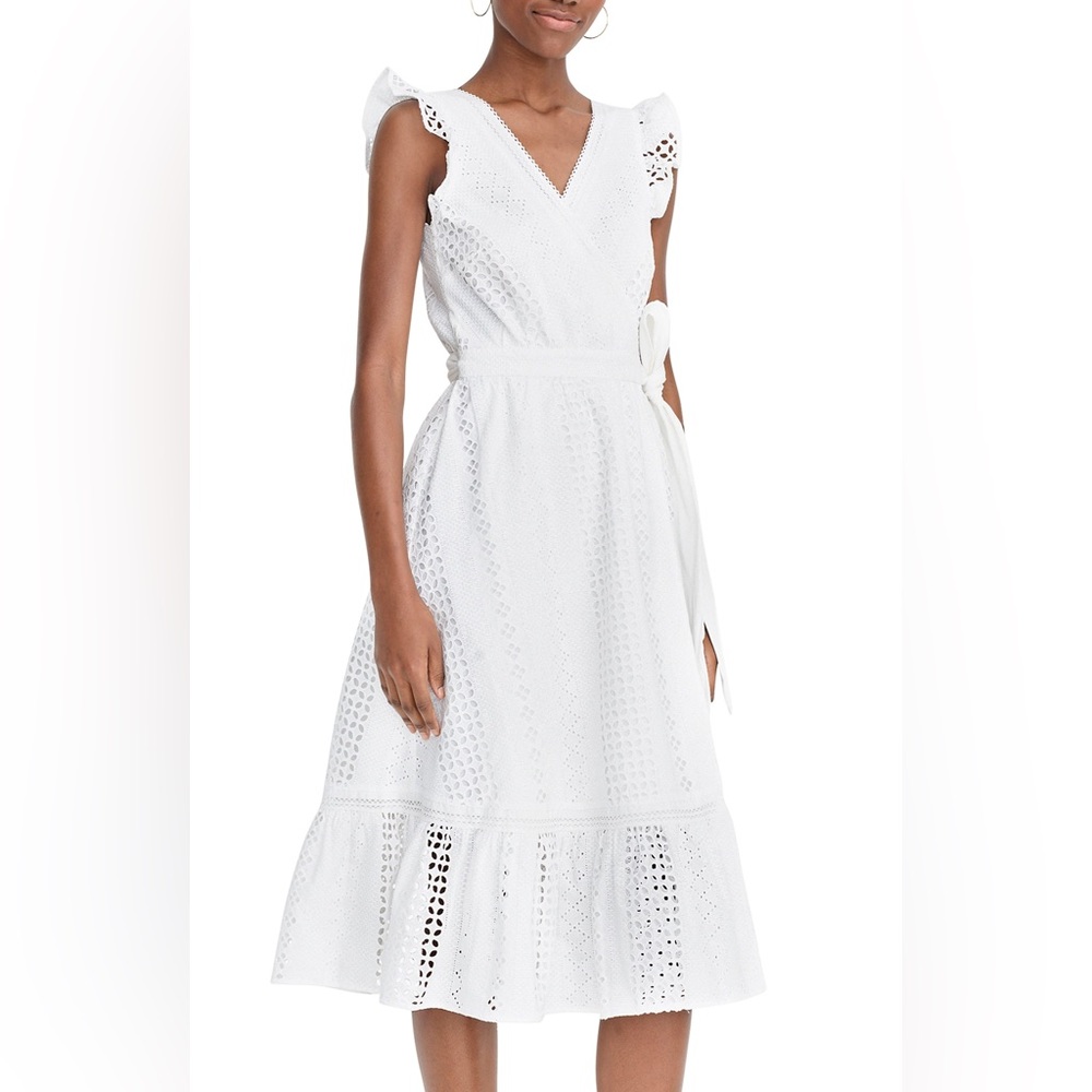 J. Crew White Eyelet Wrap Midi Dress